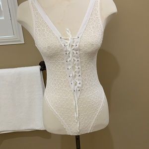 Victorias Secret Small White Lace Up Bodysuit